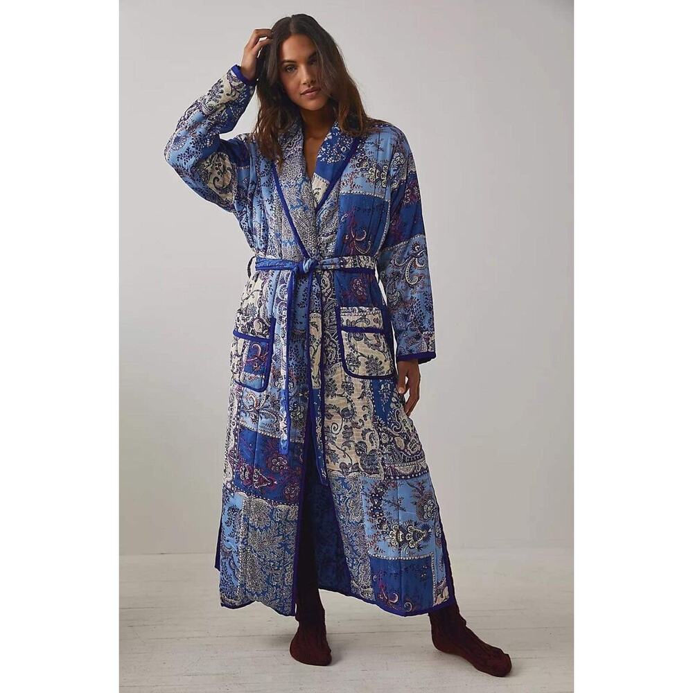 Free People Intimately In Your Dream Robe Purple Paisley Size XS